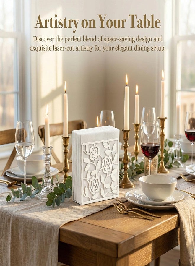 Resama Metal Napkin Holder for Table,Metal Rose Standing Napkin Holder for Kitchen Dining Tables & Countertops, Black Countertop Napkin Holders for Indoor & Outdoor,Unique Table Decor Gifts (White) - Image 3