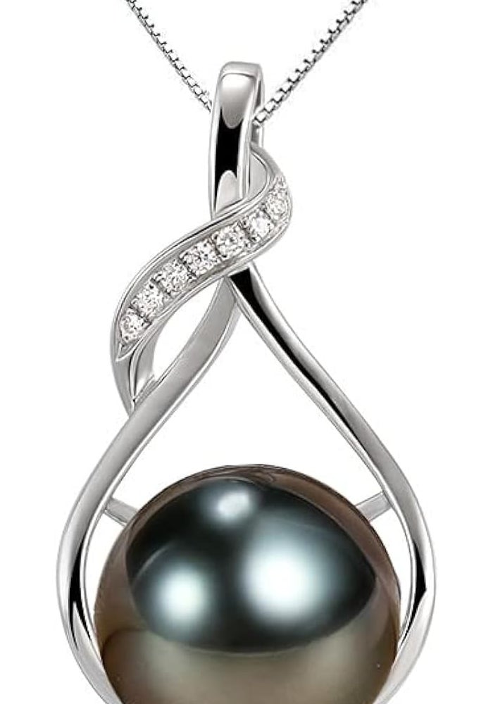 NONNYL Tahitian Black Pearl Necklace for Women - 18K Gold Plated Sterling Silver Pendant - Image 1