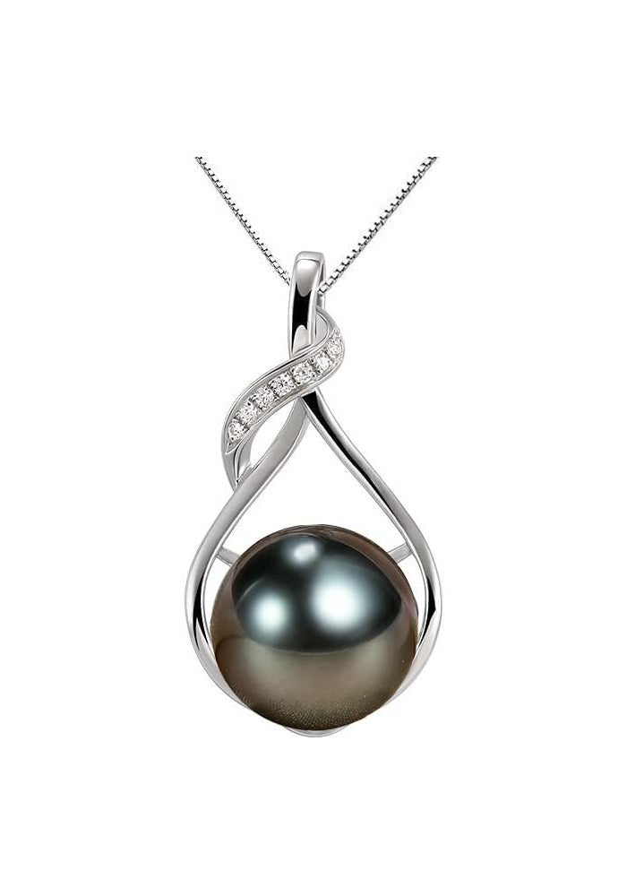 NONNYL Tahitian Black Pearl Necklace for Women - 18K Gold Plated Sterling Silver Pendant - Image 2