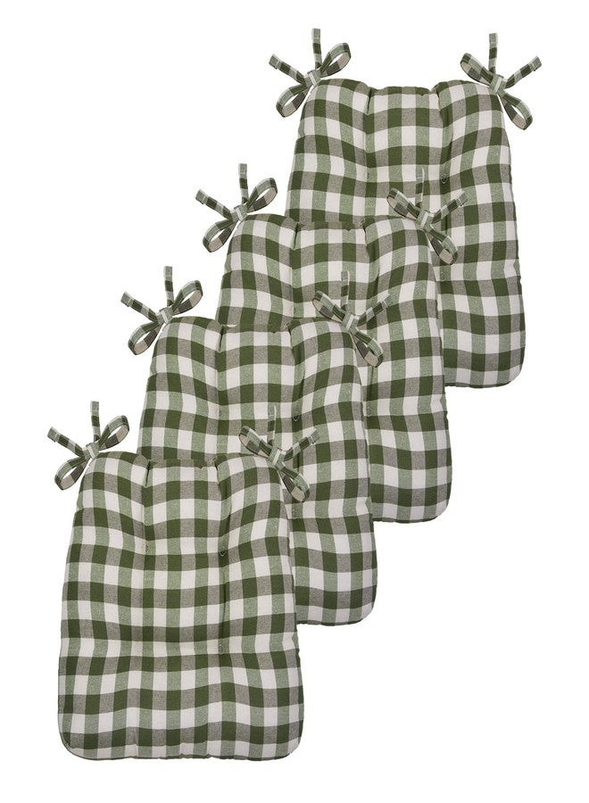 GoodGram Gingham Plaid Buffalo Checkered Premium Plush Country Farmhouse Chair Cushion Pads with Tear Proof Ties - Assorted Colors (4, Sage Green) - Image 1