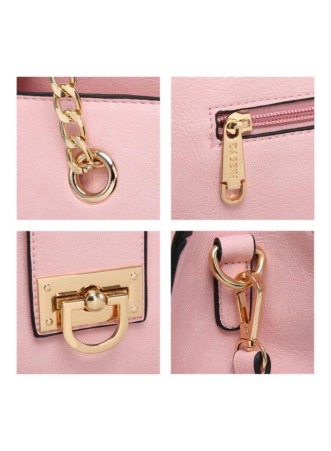 Dasein Women Fashion Tote Handbag Purse With Chain Shoulder Top Handle Hobo Bag & Matching Clutch (Pink) - Image 2