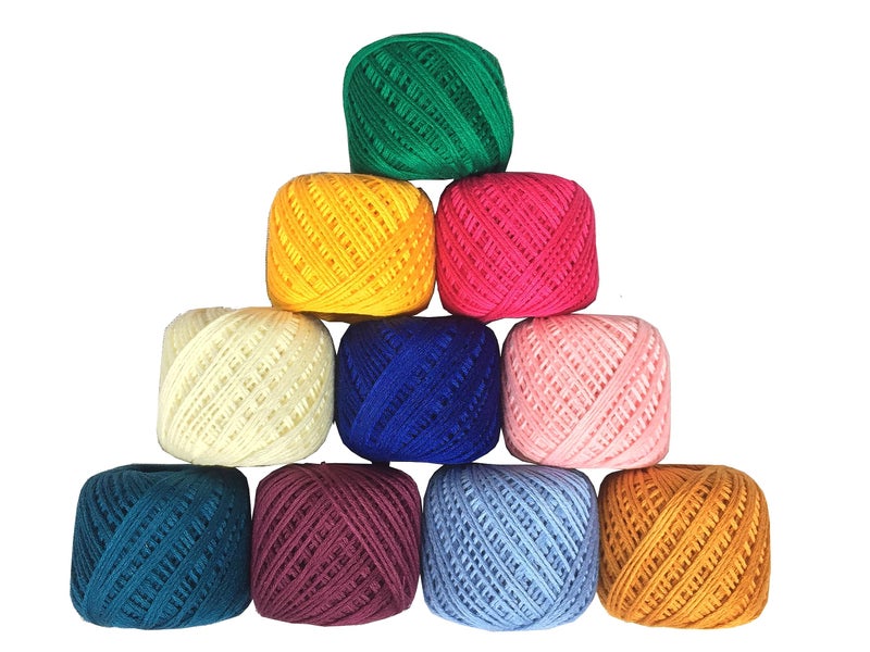TE Cotton Tatting Thread Yarn For Knitting&Craft Making Combo 35 To 40 M Approximate&Thread Size Is 1 Mm(This Is Not A Woolen Yarn. This Is 1 Mm Yarn For Embroidery Work)(1St)(Pack Of 10),120 Gram,Multicolour - Image 1