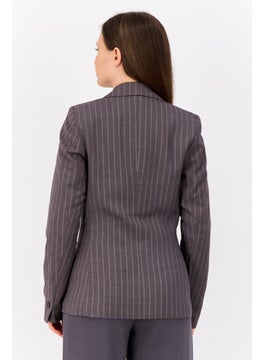 ESPRIT Women Regualar Fit Stripes Semi Formal Blazer,  Grey  - Image 3
