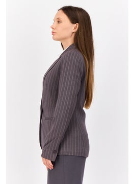 ESPRIT Women Regualar Fit Stripes Semi Formal Blazer,  Grey  - Image 2