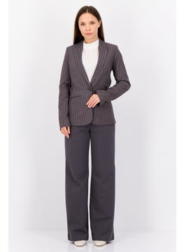 ESPRIT Women Regualar Fit Stripes Semi Formal Blazer,  Grey  - Image 3