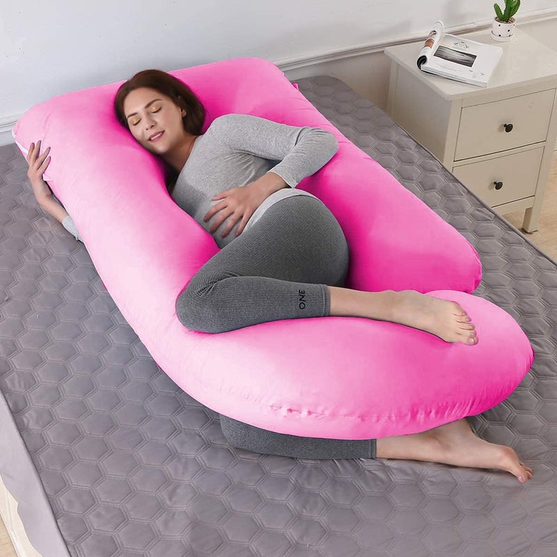 ozly Polyester Pregnancy Body Pillow,Cushion,Pregnant Women,Gift for Pregnancy,Nursing Pillow,Huggable Pillow,Washable,J-Shaped,Multi-Functional,Full Body Pillow,Peaceful Sleep,Pregnancy (Pink) - Image 1