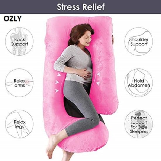 ozly Polyester Pregnancy Body Pillow,Cushion,Pregnant Women,Gift for Pregnancy,Nursing Pillow,Huggable Pillow,Washable,J-Shaped,Multi-Functional,Full Body Pillow,Peaceful Sleep,Pregnancy (Pink) - Image 3