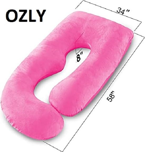 ozly Polyester Pregnancy Body Pillow,Cushion,Pregnant Women,Gift for Pregnancy,Nursing Pillow,Huggable Pillow,Washable,J-Shaped,Multi-Functional,Full Body Pillow,Peaceful Sleep,Pregnancy (Pink) - Image 5