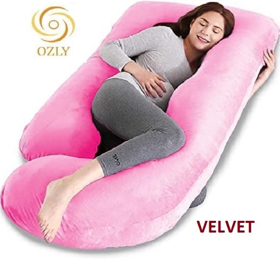 ozly Polyester Pregnancy Body Pillow,Cushion,Pregnant Women,Gift for Pregnancy,Nursing Pillow,Huggable Pillow,Washable,J-Shaped,Multi-Functional,Full Body Pillow,Peaceful Sleep,Pregnancy (Pink) - Image 2