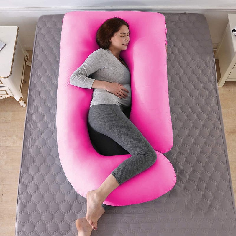 ozly Polyester Pregnancy Body Pillow,Cushion,Pregnant Women,Gift for Pregnancy,Nursing Pillow,Huggable Pillow,Washable,J-Shaped,Multi-Functional,Full Body Pillow,Peaceful Sleep,Pregnancy (Pink) - Image 4