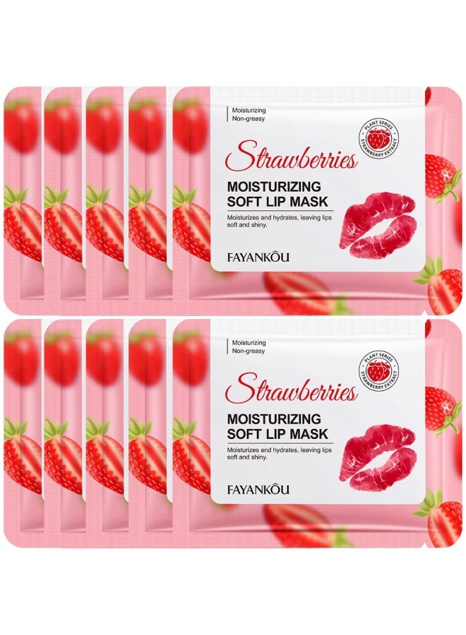 FAYANKOU 10Pcs Strawberries Moisturizing Soft Lip Mask Hydrating Nourishing Soft Shiny Lip Mask Repair Dry Lips Fade Lip Lines Moisturizing Lips Masks 10x8G - Image 1
