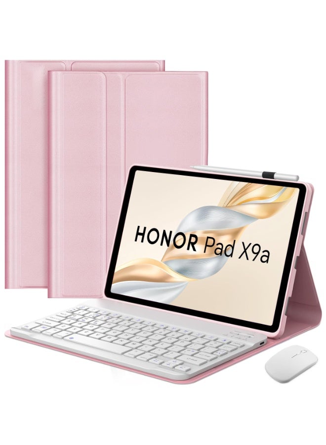 QPHWHFQ 【Arabic English】Keyboard Case with Mouse for Honor Pad X9a 11.5-inch (2025), Detachable Magnetic Rechargeable, Bluetooth Keyboard Case Cover with Wireless Bluetooth Mouse, 3 Angle Adjustment, Pink - Image 1