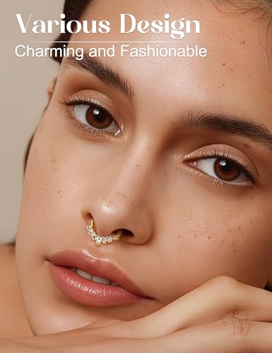 Drperfect 16G Septum Clicker Rings Stainless Steel Nose Rings Hoop for Women CZ Cartilage Helix Tragus Daith Earrings Nose Ring Hoop Hinged Segment Lip Piercing Jewelry 10MM Gold - Image 3
