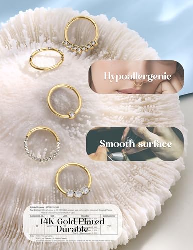 Drperfect 16G Septum Clicker Rings Stainless Steel Nose Rings Hoop for Women CZ Cartilage Helix Tragus Daith Earrings Nose Ring Hoop Hinged Segment Lip Piercing Jewelry 10MM Gold - Image 5