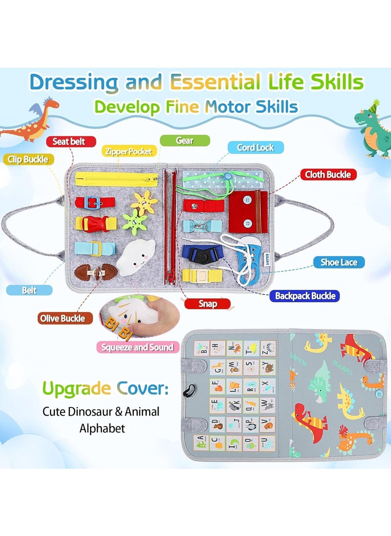 Mr. Penda Montessori Busy Board for Toddlers, 8-in-1 Sensory Activity Board Toy for 1-4 Year, Educational Travel Toy with Zippers, Buttons, Shapes, Alphabet, Clock, Quiet Book for Plane, Home (Gray)  - Image 2