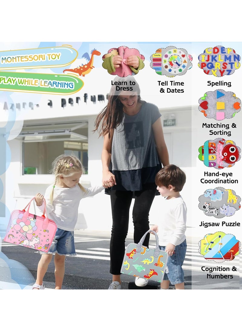 Mr. Penda Montessori Busy Board for Toddlers, 8-in-1 Sensory Activity Board Toy for 1-4 Year, Educational Travel Toy with Zippers, Buttons, Shapes, Alphabet, Clock, Quiet Book for Plane, Home (Gray)  - Image 5