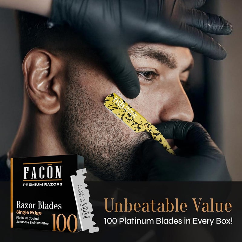 FACON Facón Straight Razors for Men - Professional Barber Straight Edge Razor Kit with 100 Blades, Classic Stainless Steel Barbero Shaver for a Smooth & Precise Shave, Premium Barber Razor for Men's Shaving - Image 5