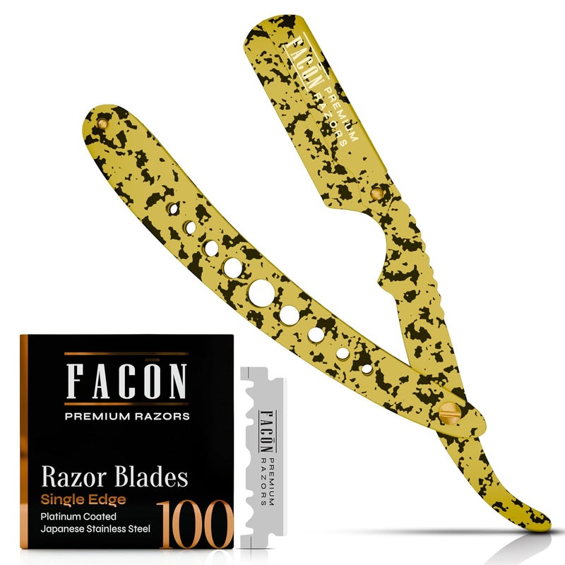 FACON Facón Straight Razors for Men - Professional Barber Straight Edge Razor Kit with 100 Blades, Classic Stainless Steel Barbero Shaver for a Smooth & Precise Shave, Premium Barber Razor for Men's Shaving - Image 1