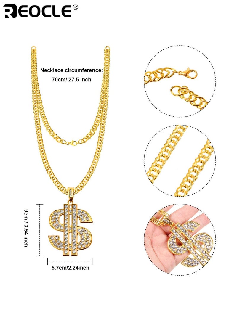 REOCLE 6 Pcs Retro Hip Hop Costume Kit with Inflatable Radio Boombox Toy Phone Costume Necklace Ring Sunglasses and Hat Rapper Dress Up Accessories for Themed Parties and Cosplay Events - Image 5