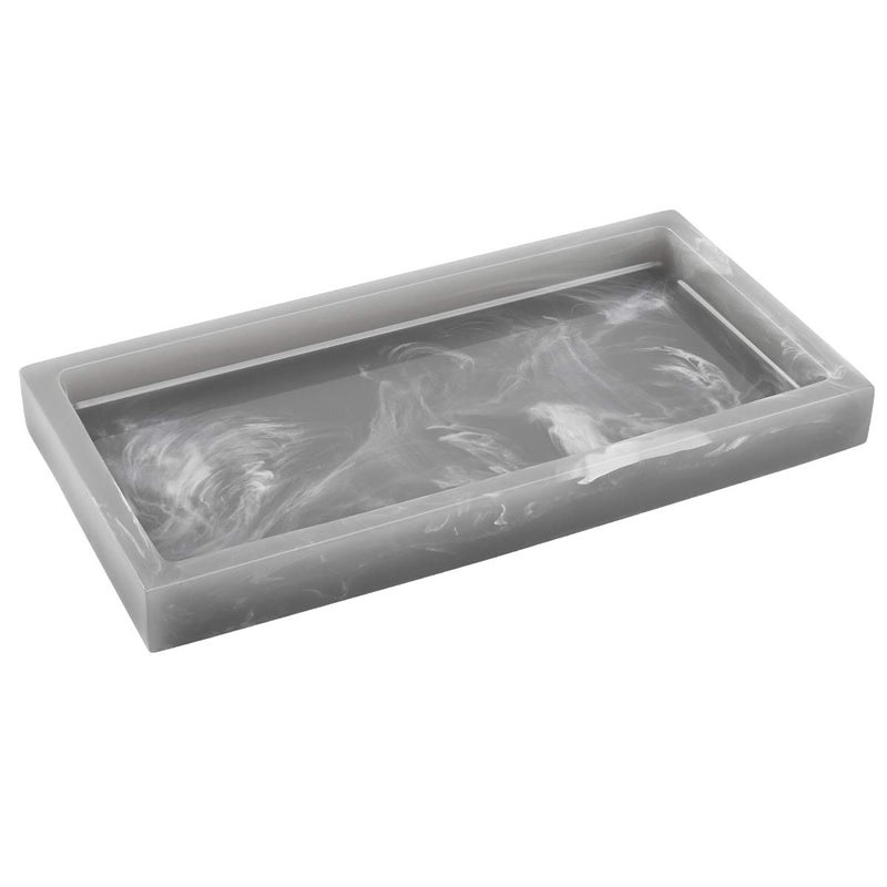 Luxspire Bathroom Vanity Tray, 8 x 4 inch Resin Dresser Jewelry Ring Dish Tank Storage Kitchen Sink Countertop Organizer Plate Holder for Perfume Soap Towel Bathroom Accessories, Mini, Ink Gray - Image 1