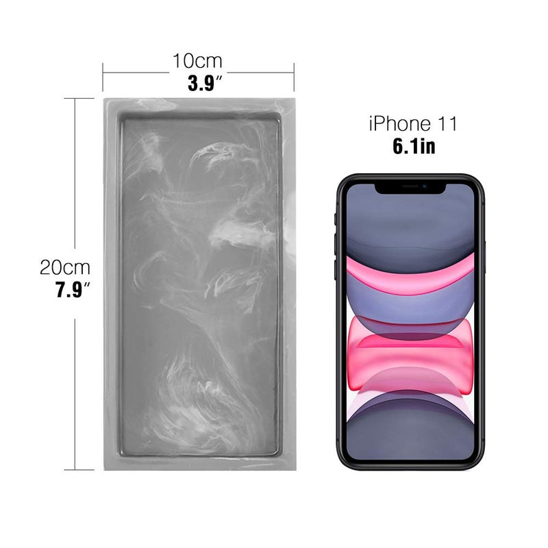 Luxspire Bathroom Vanity Tray, 8 x 4 inch Resin Dresser Jewelry Ring Dish Tank Storage Kitchen Sink Countertop Organizer Plate Holder for Perfume Soap Towel Bathroom Accessories, Mini, Ink Gray - Image 2