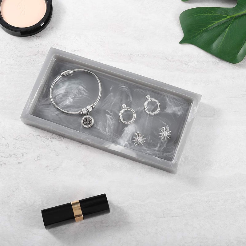 Luxspire Bathroom Vanity Tray, 8 x 4 inch Resin Dresser Jewelry Ring Dish Tank Storage Kitchen Sink Countertop Organizer Plate Holder for Perfume Soap Towel Bathroom Accessories, Mini, Ink Gray - Image 4