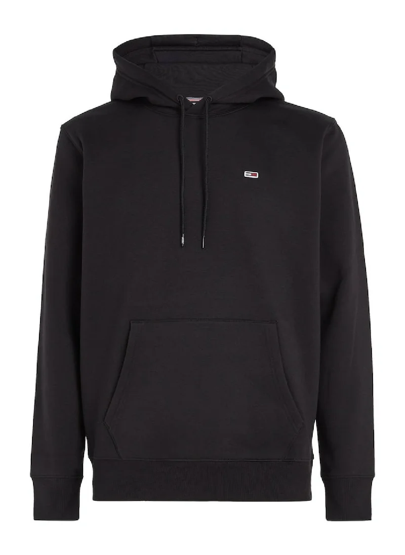 TOMMY JEANS Men's Fleece Flag Patch Hoody Sweatshirt, Black