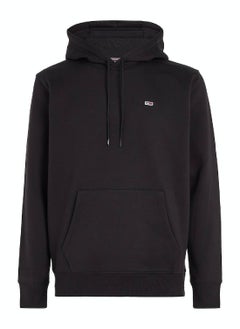 TOMMY JEANS Men's Fleece Flag Patch Hoody Sweatshirt, Black  - Image 2