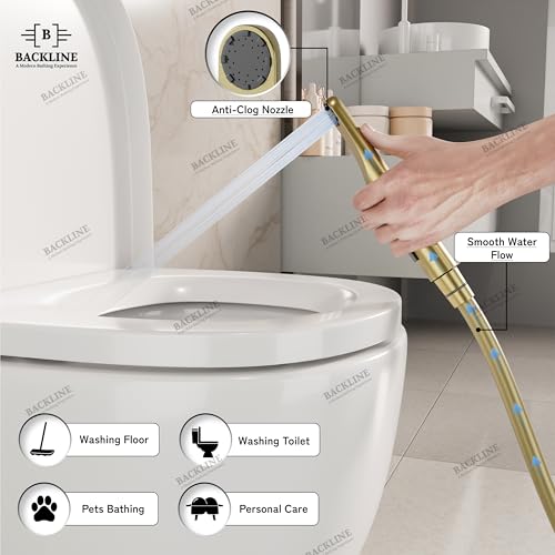 B BACKLINE Backline Water Saving Jet Spray for Toilet | Health Faucet for Toilets | ABS Hand Gun with Hose Pipe 1.2 Meter and Wall Hook/Holder | Bathroom Bidet Spray (Brushed Gold - Full Set (Gun + Hose + Hook)) - Image 2