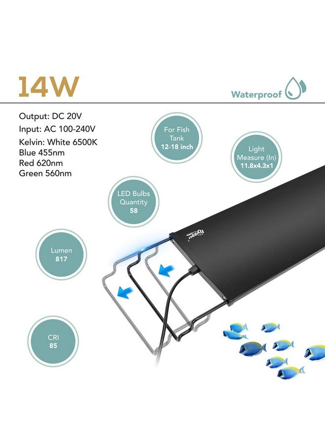 hygger Fish Aquarium LED Light, 14W 24/7 Lighting Sunrise-Daylight-Moonlight Mode DIY , Adjustable Timer/Brightness with Extendable Bracket 7 Colors for Planted Tank - Image 3