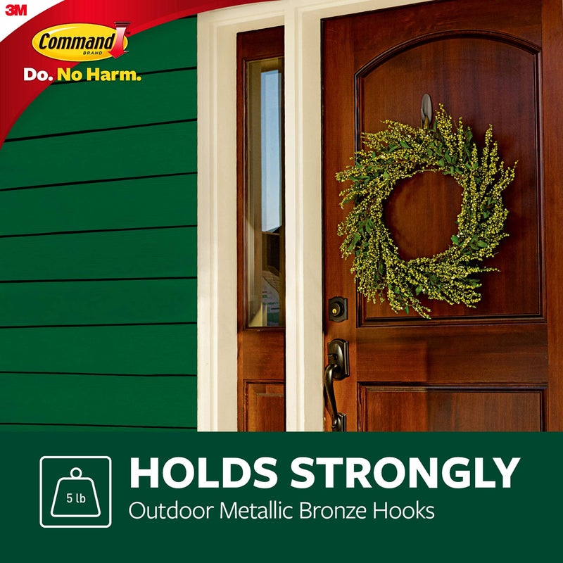 Command Outdoor Large Bronze Hooks, Holds 5 lb, 3 Hooks 4 Strips, Damage-Free, Weather Resistant for Hanging Decor - Image 3