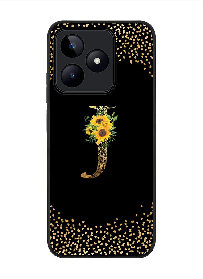 Stylizedd Rugged Black edge case for Realme C51 / Realme Note 50 4G,Custom Monogram Initial Letter Floral Pattern Alphabet - J (Black)  - Image 1