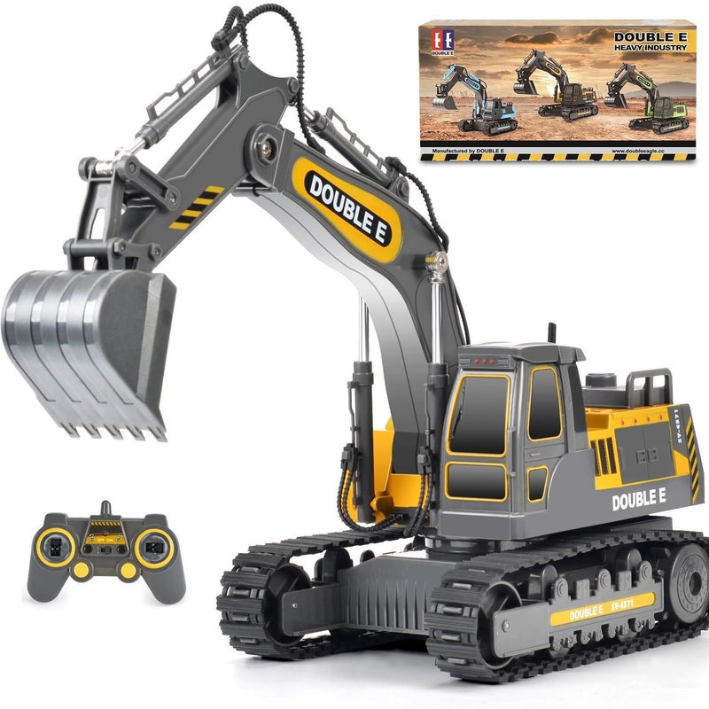 DOUBLE E Remote Control Excavator Toy Construction Toys Tractor Rechargeable Battery RC Vehicles Electric Truck Sandbox Digger Toys for Boys Girls Kids Gray - Image 3