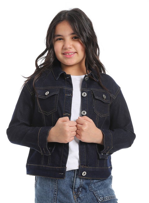 Plain Denim Girls Jacket_Blue Black