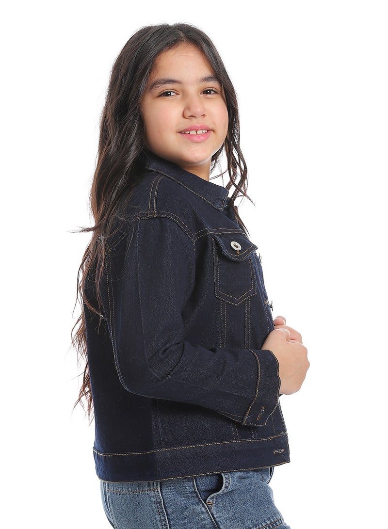 Plain Denim Girls Jacket_Blue Black