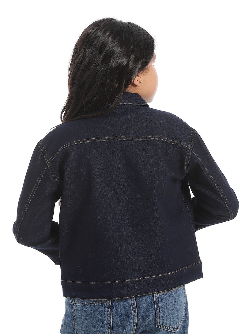 Plain Denim Girls Jacket_Blue Black