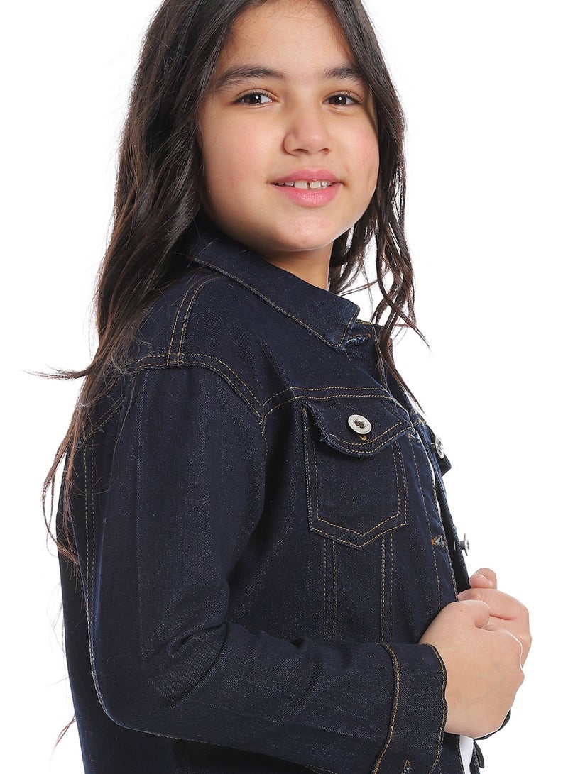 Plain Denim Girls Jacket_Blue Black