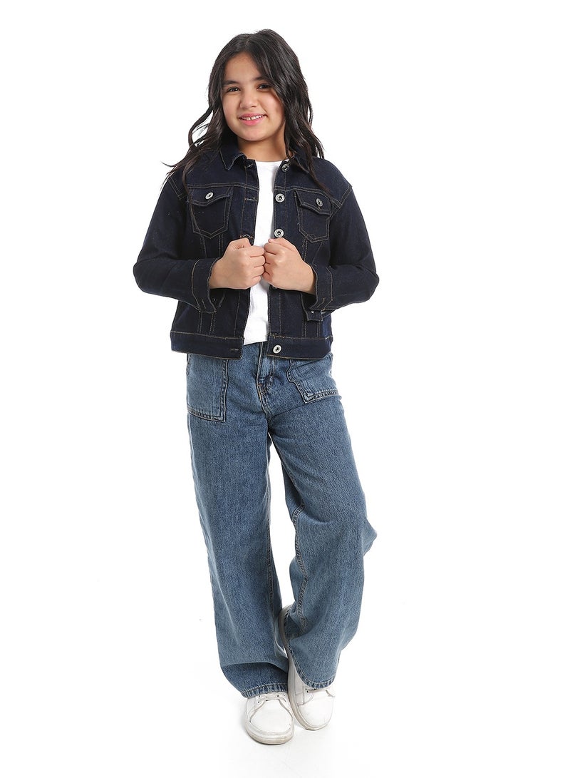 Plain Denim Girls Jacket_Blue Black