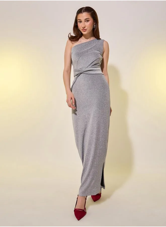 Take Two Take Two Metallic Design One Shoulder Sheath Maxi Dress