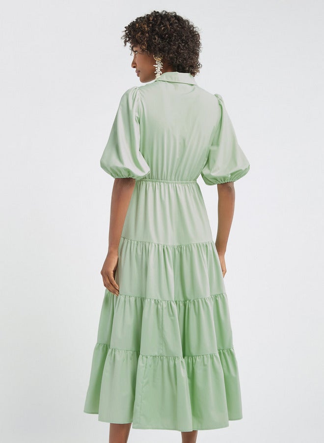 سبلاش فيڤ فستان قميص سادة متعدد الطبقات بأكمام منفوخة - Image 3