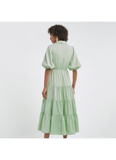 FAV Plain Tiered Shirt Dress with Puff Sleeves  - Image 3