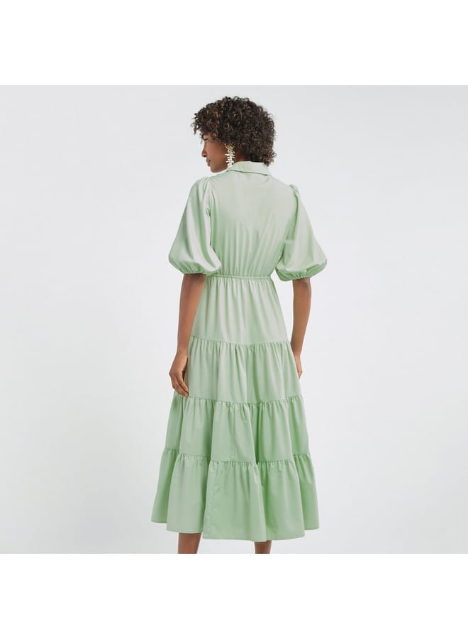 Splash FAV Tiered Shirt Dress with Puff Sleeves  - Image 3