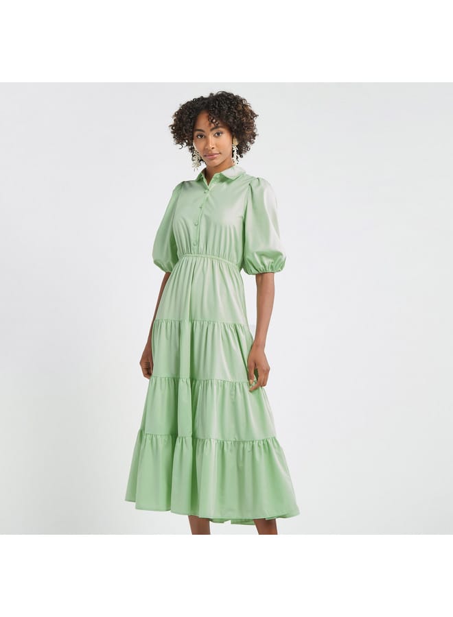 Splash FAV Tiered Shirt Dress with Puff Sleeves  - Image 1