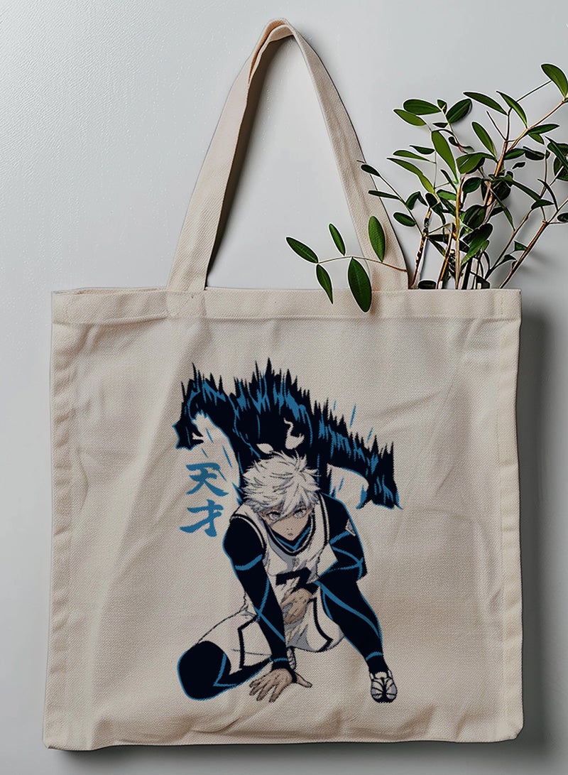 LOWHA Polyester Tote Bag with Shoulder Straps and Blue Lock Anime Pattern  - Image 1