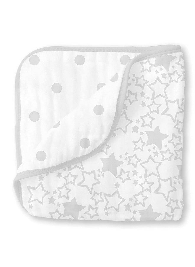 SwaddleDesigns 4-Layer Cotton Muslin Luxe Blanket, Baby and Toddler Cuddle and Dream, 46x46 inches, Sterling Starshine and Dots - Image 1