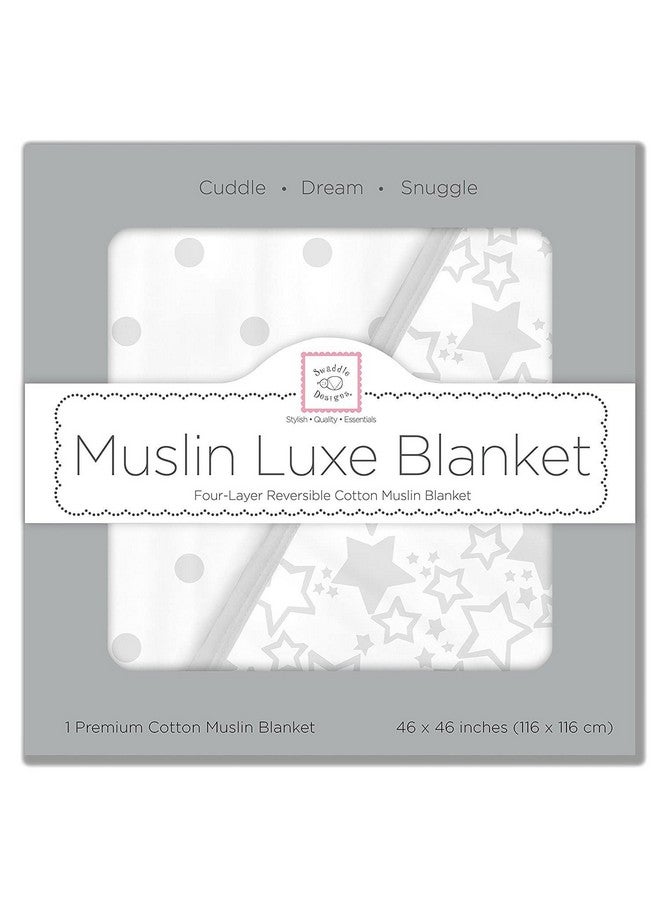 SwaddleDesigns 4-Layer Cotton Muslin Luxe Blanket, Baby and Toddler Cuddle and Dream, 46x46 inches, Sterling Starshine and Dots - Image 2