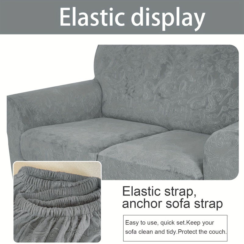 Light Grey Velvet Sofa Slipcover Non Slip 2 Seater Couch Cover Universal Protector - Image 5