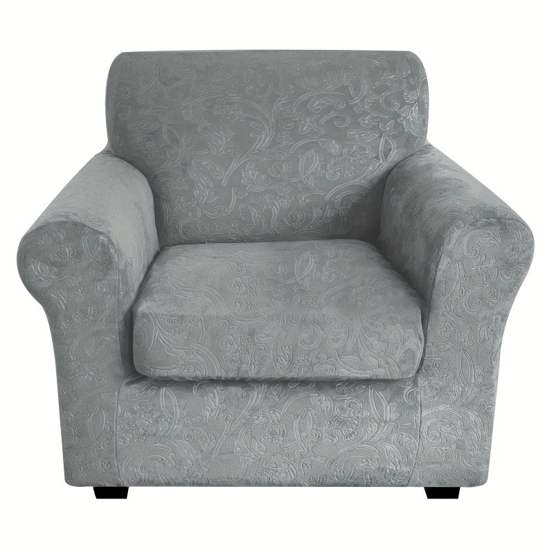Light Grey Velvet Sofa Slipcover Non Slip 2 Seater Couch Cover Universal Protector - Image 2