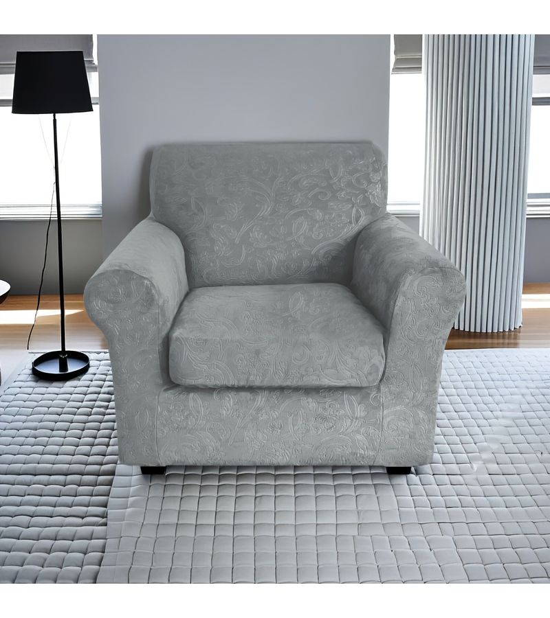 Light Grey Velvet Sofa Slipcover Non Slip 2 Seater Couch Cover Universal Protector - Image 1