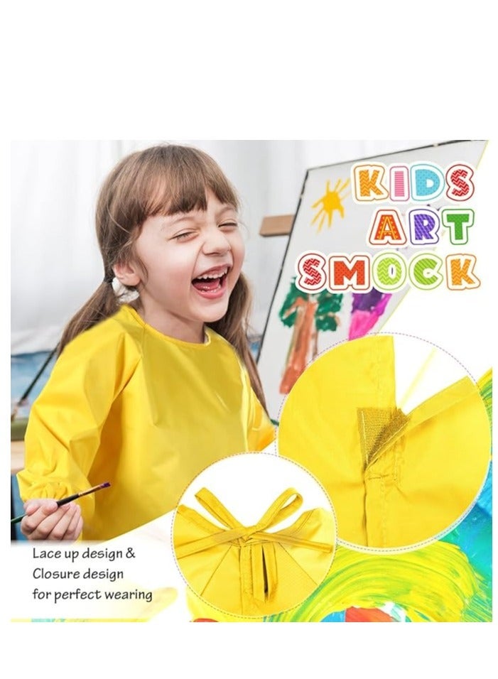 Y&D Kids Art Aprons, 2 Pcs Waterproof Long Sleeve Children Painting Apron, for Ages 1-4 Smock with Pocket Cooking Eating, Artist Aprons - Image 2